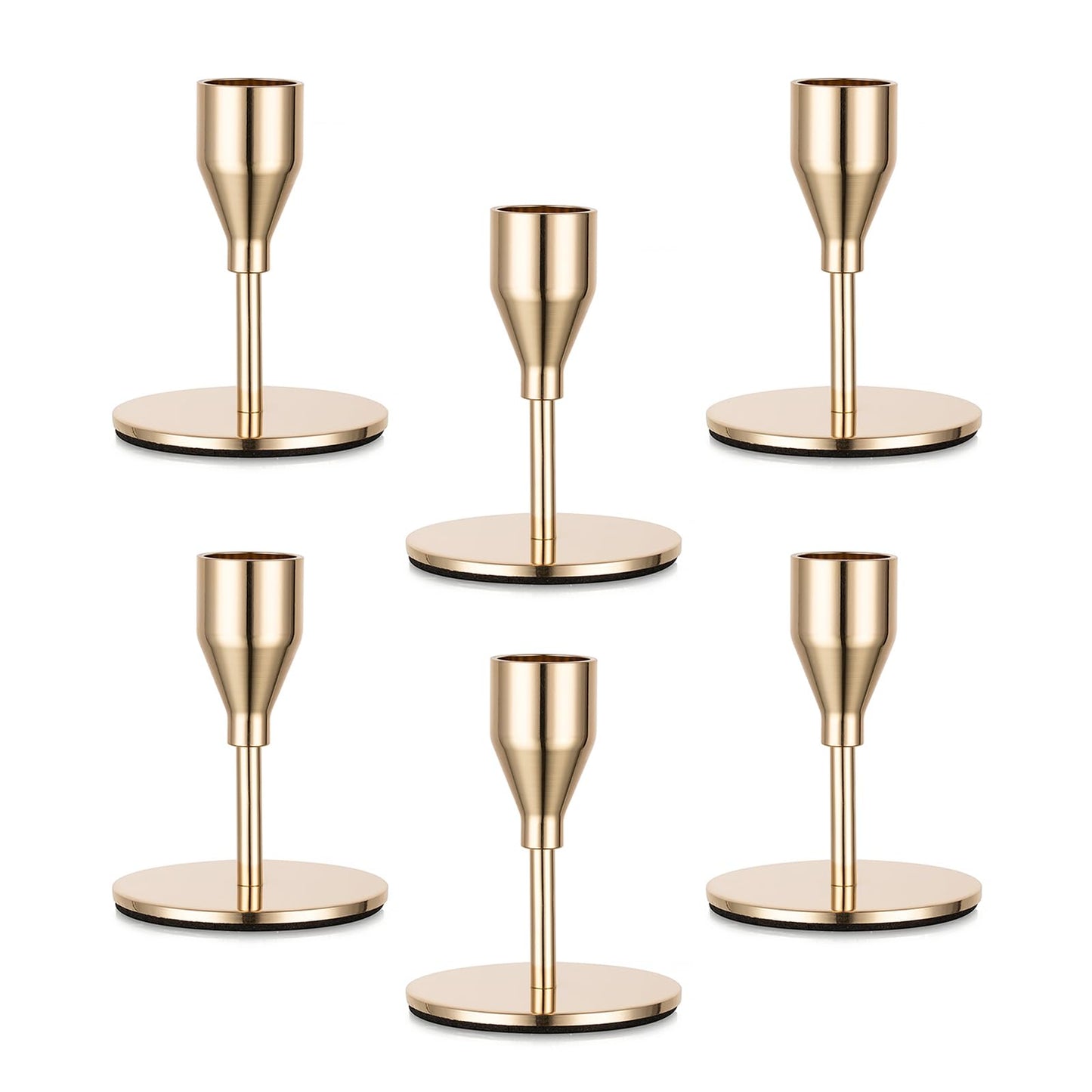 Gold Taper Candle Holders for Candlestick: Candeldo Christmas Candles Holder Bulk Table Centerpiece Set of 6 Metal Candles Stand Wedding Decor