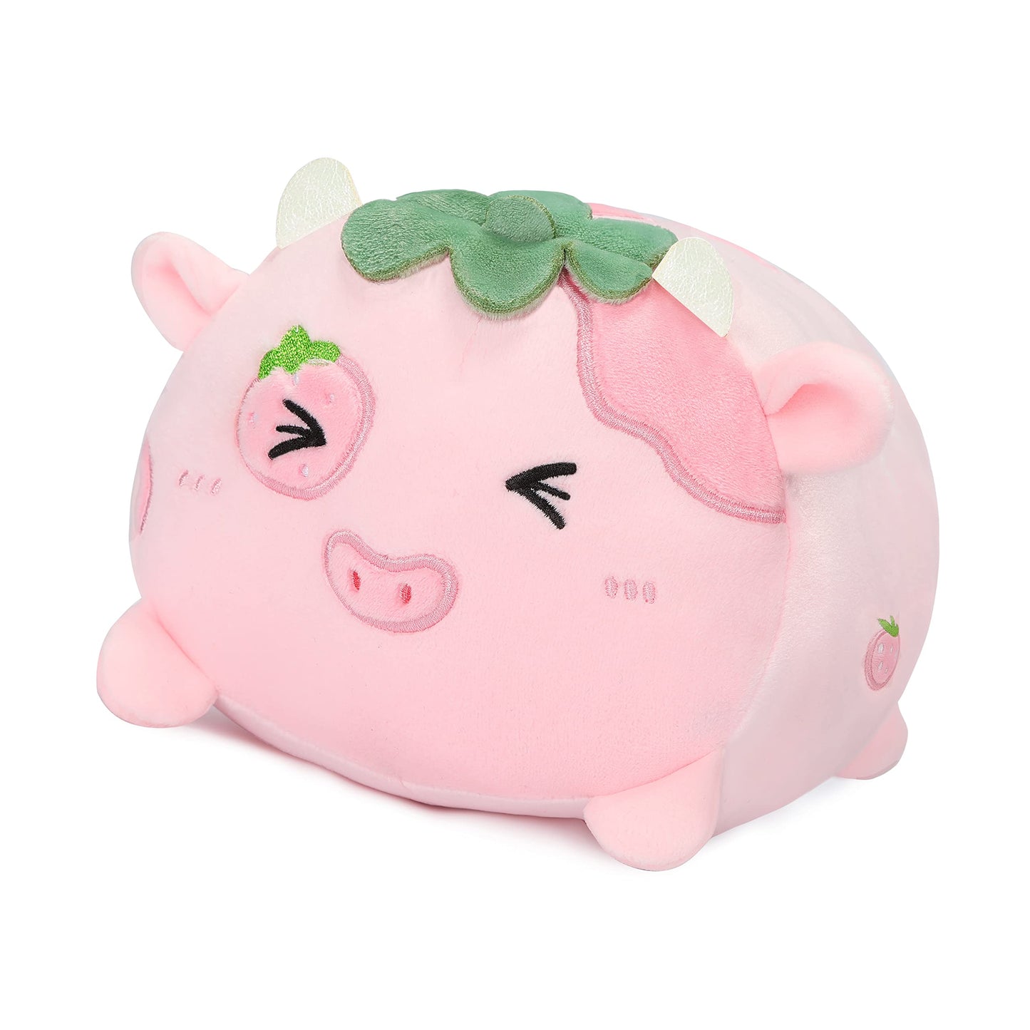 AIXINI Cute Strawberry Cow Plush Pillow 8” Cow Stuffed Animal Soft Kawaii Plushies Hugging Plush Pillow Toy Gifts