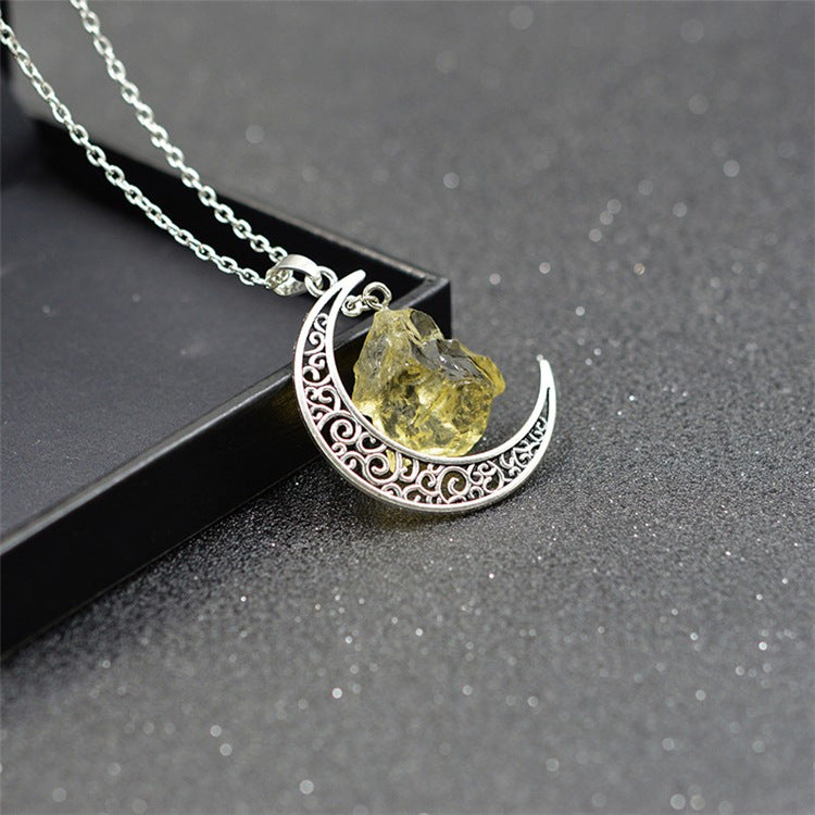 Handcrafted Minimalist Natural Stone Moon Necklace