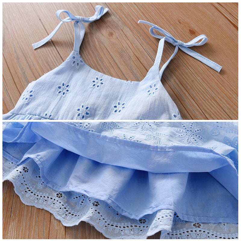 Girls' Summer Vest Dress with Lace Embroidery 2022