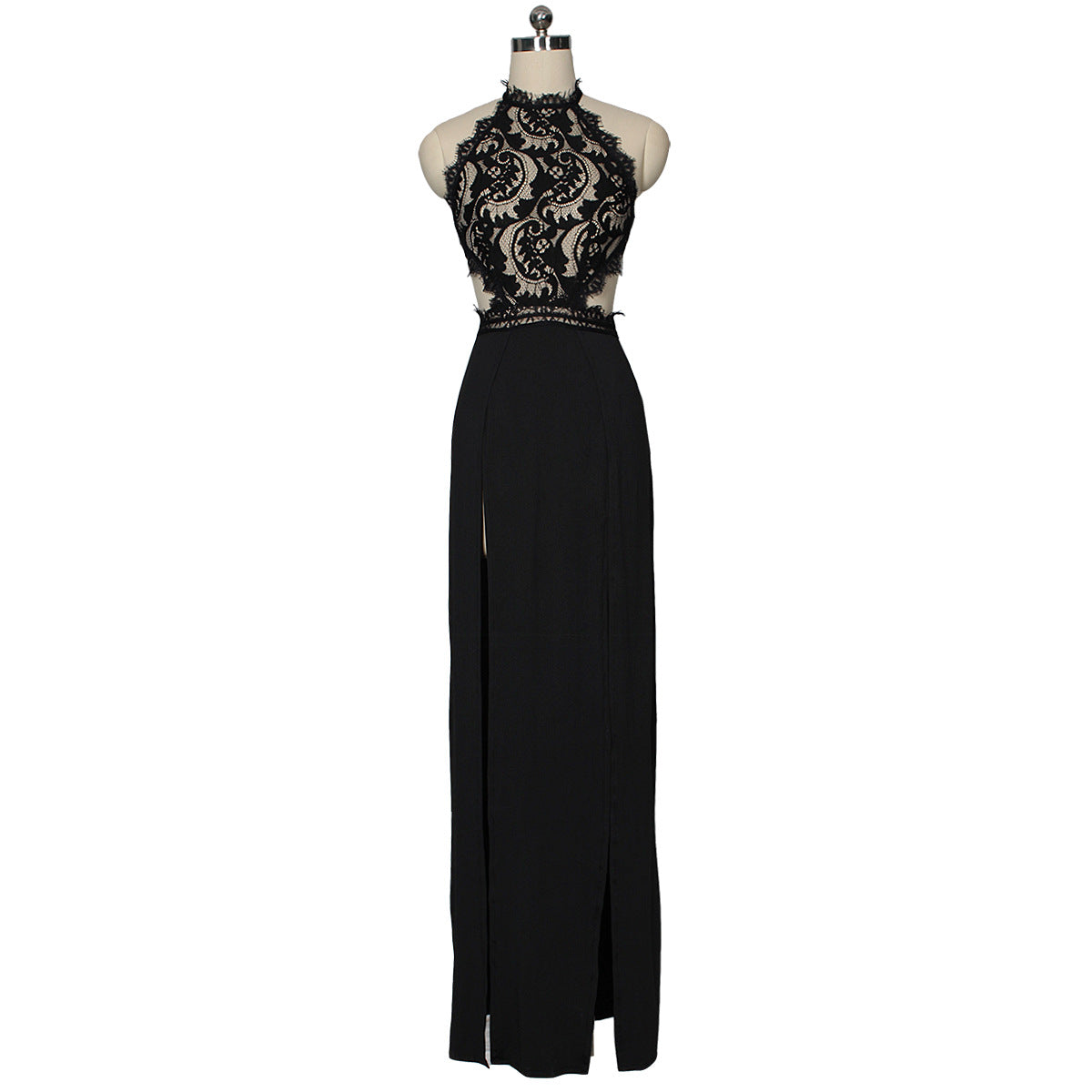 Summer Long Dress with Sheer Lace and Split Design
