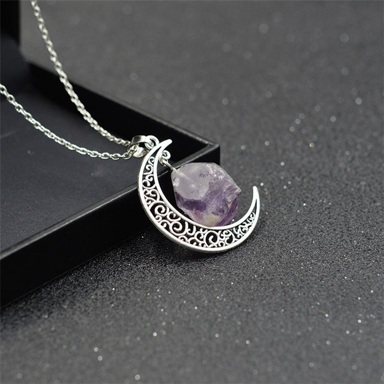 Handcrafted Minimalist Natural Stone Moon Necklace