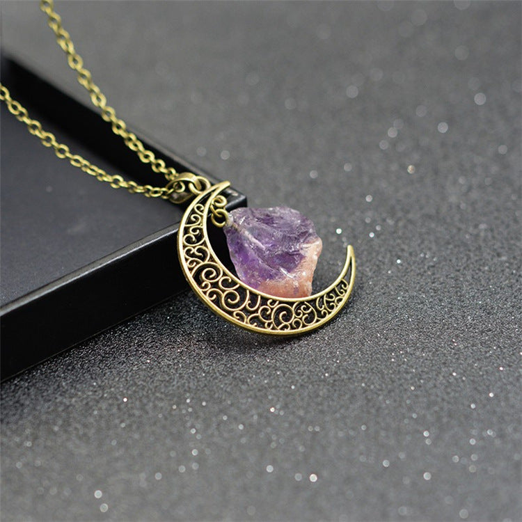 Handcrafted Minimalist Natural Stone Moon Necklace