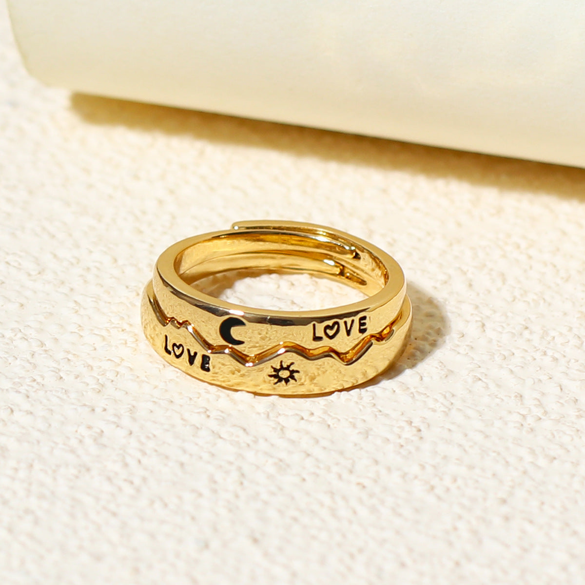 LOVE Sun Moon Star Couple Ring