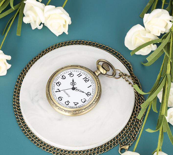 Vintage Quartz Pocket Watch Pendant with Chain