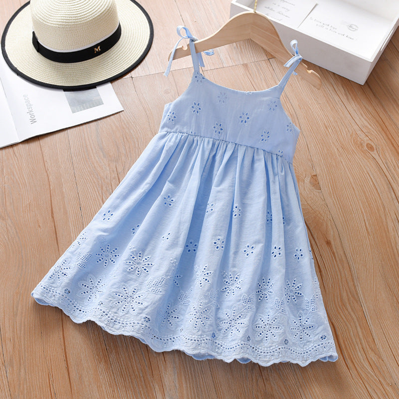 Girls' Summer Vest Dress with Lace Embroidery 2022