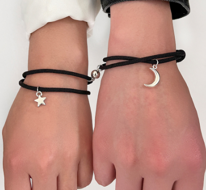 Titanium Sun and Moon Pendant Couple Bracelet
