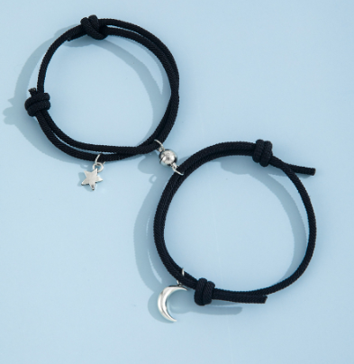 Titanium Sun and Moon Pendant Couple Bracelet