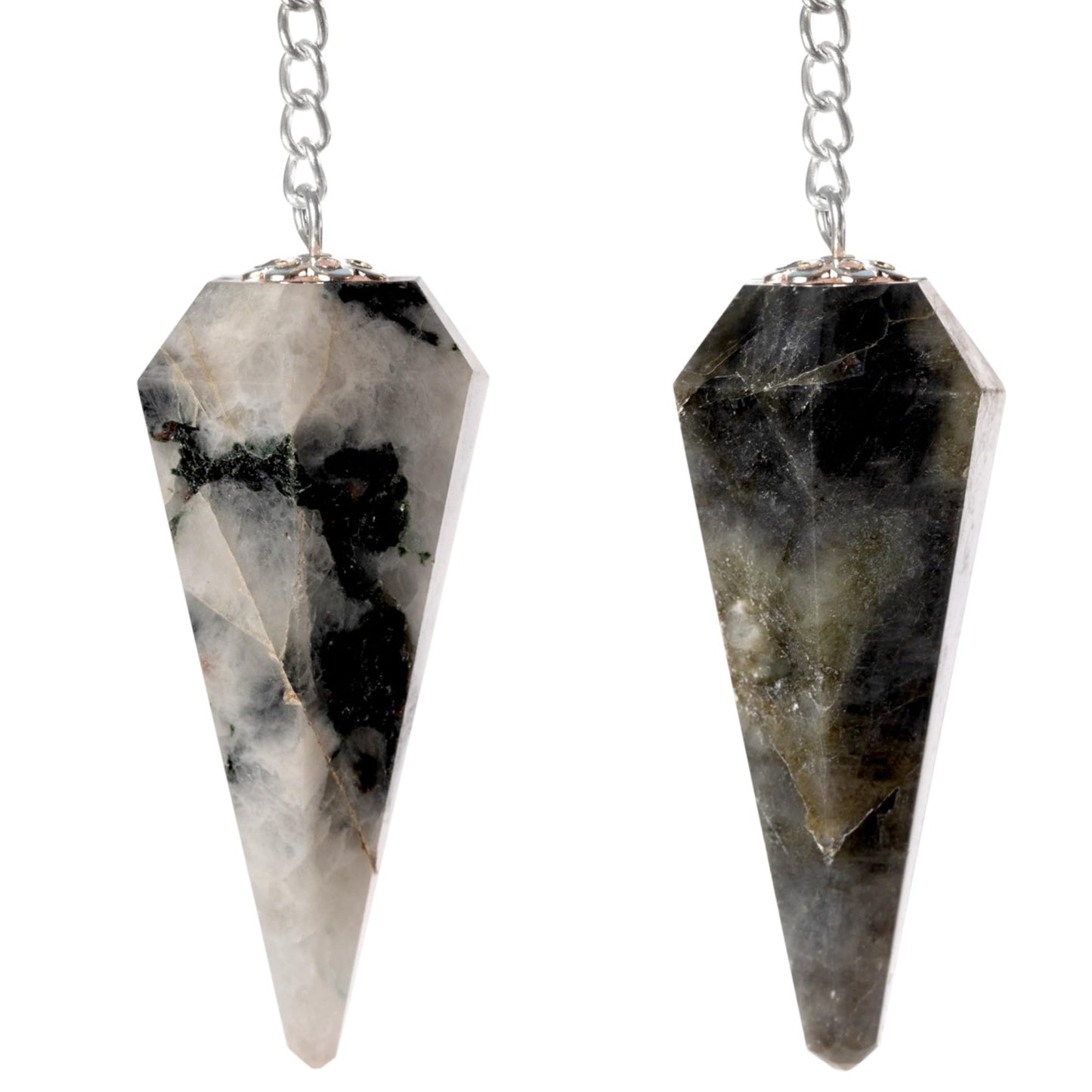 Wish Well 2 pc Rainbow Moonstone and Labradorite Crystal Pendulum Set Divination Tools — Dowsing Pendulum Crystal with Crystal Ball for Meditation Chakra Healing Energy Work Reiki and Crystal Grid