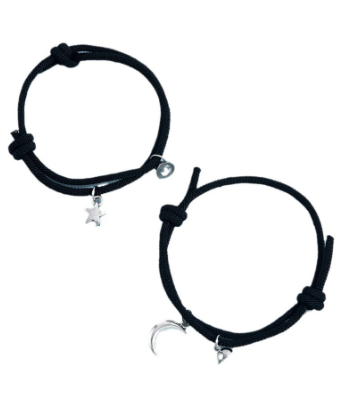 Titanium Sun and Moon Pendant Couple Bracelet