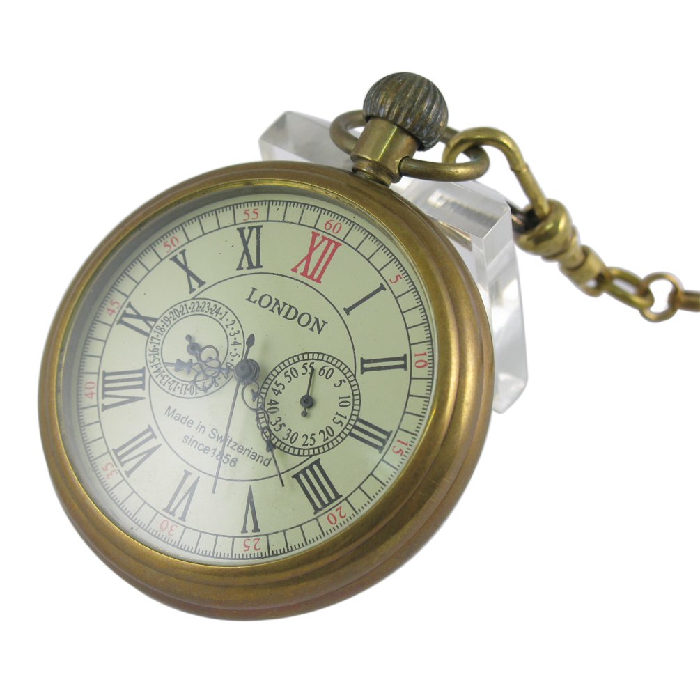 VIGOROSO Vintage Copper Mechanical Pocket Watch - Hand Wound with Sub-dials (Gift Box included)