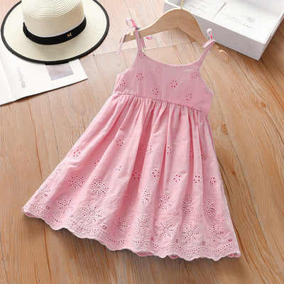 Girls' Summer Vest Dress with Lace Embroidery 2022