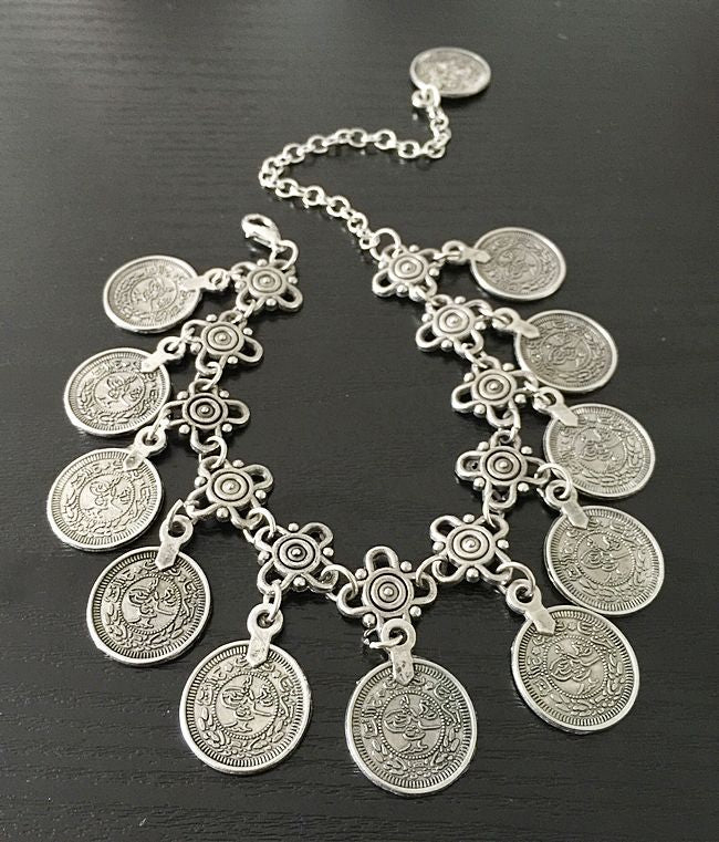 Vintage Style Metal Coin Tassel Anklet