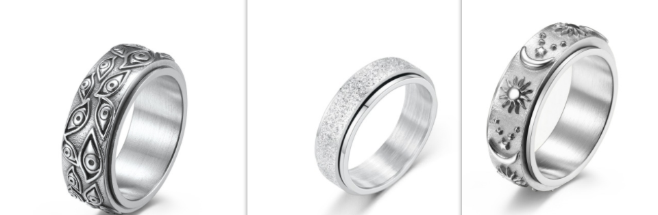 Rotatable Titanium Steel Ring with Stars, Sun, Moon