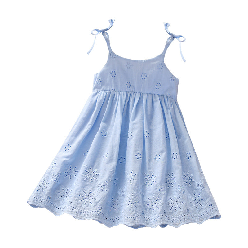 Girls' Summer Vest Dress with Lace Embroidery 2022