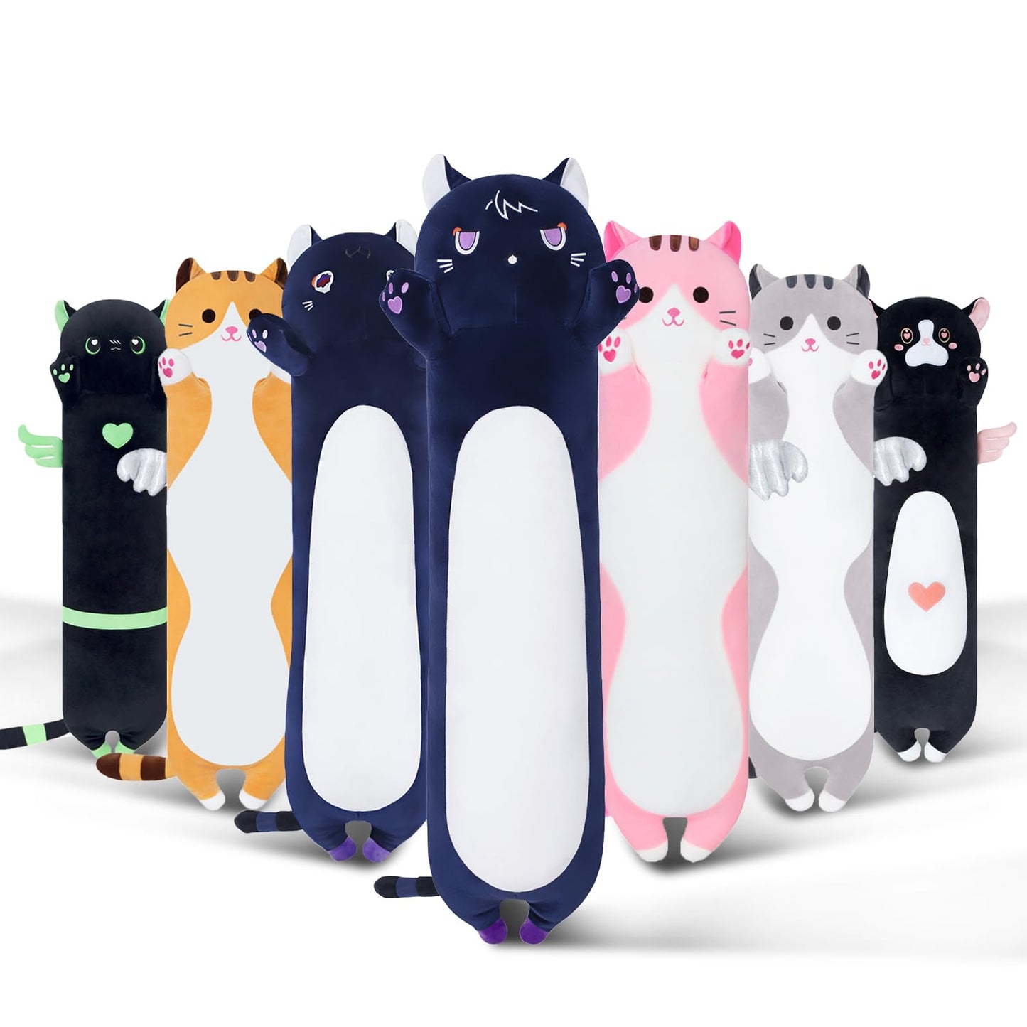 Sausudols Long Cat Plush Body Pillow Soft Cat Plush Toy Pillows for Kids Stuffed Animals Cat Plushies Gifts for Girls Girlfriend(DevilCAT with Claws 27.6in/70cm)
