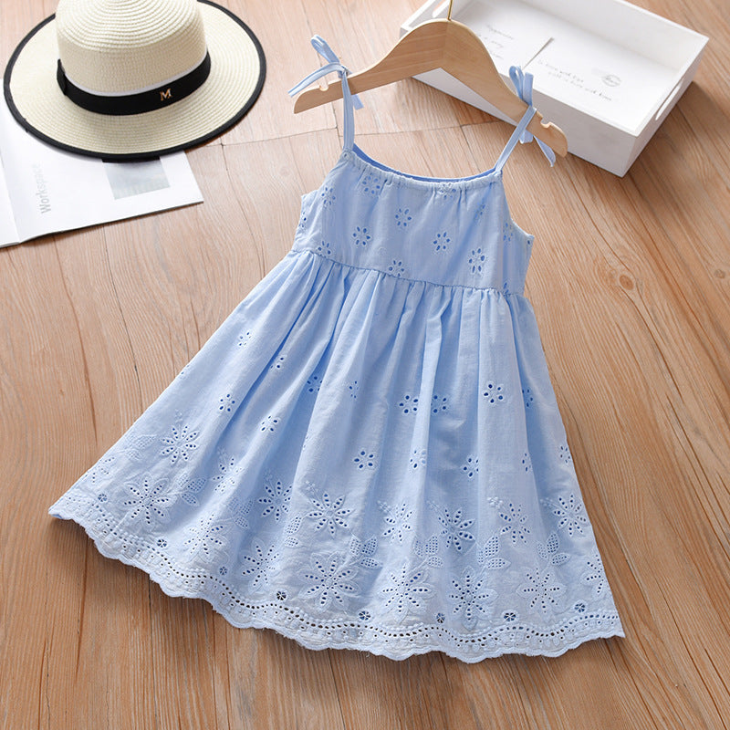 Girls' Summer Vest Dress with Lace Embroidery 2022