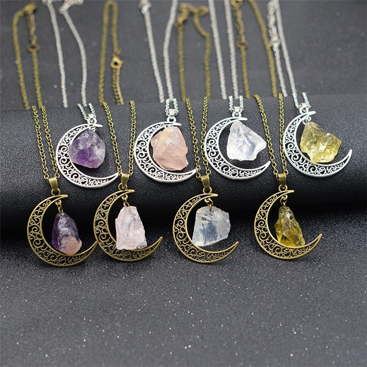 Handcrafted Minimalist Natural Stone Moon Necklace