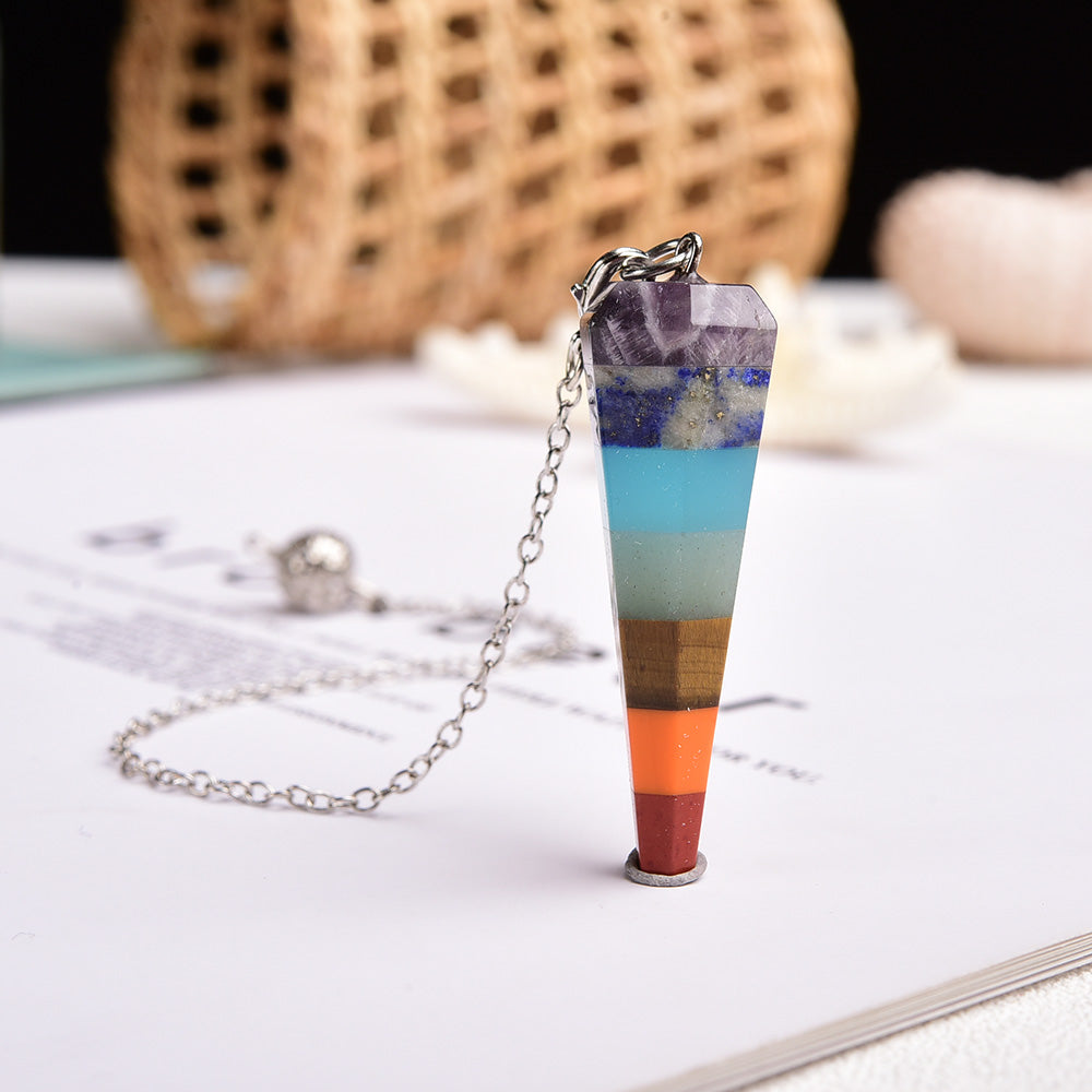 Rainbow Energy Crystal Pendulum Set with Wooden Box
