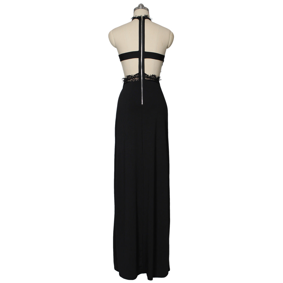 Summer Long Dress with Sheer Lace and Split Design