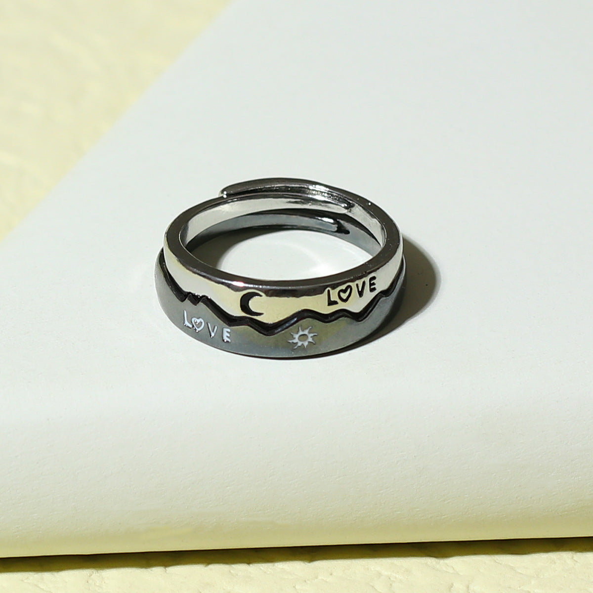 LOVE Sun Moon Star Couple Ring
